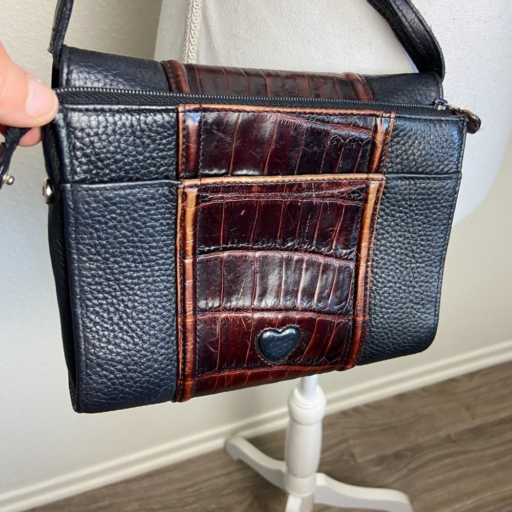 Brighton Black Croc Leather Clutch/Shoulder/Crossbody Organizer Bag Wallet - Picture 4 of 11